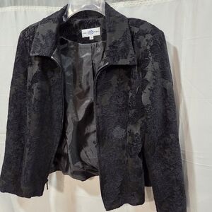 Rebecca Thomas Black Floral Jacquard Zip Up Jacket Sz S Tonal Dark Academia Goth